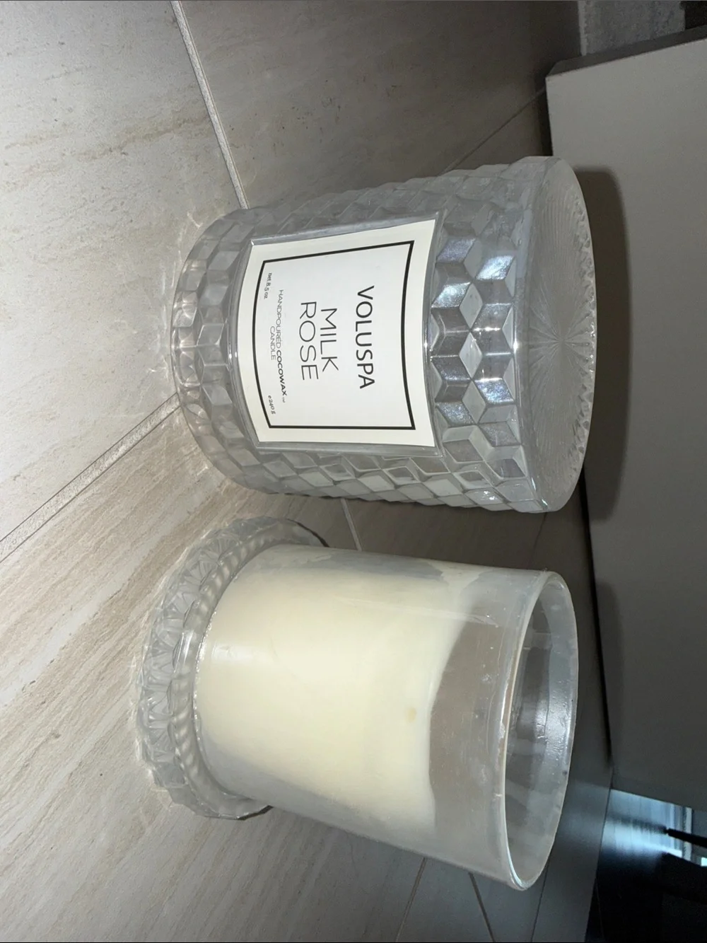Voluspa Milk Rose Candle in Textured Cream Glass Jar